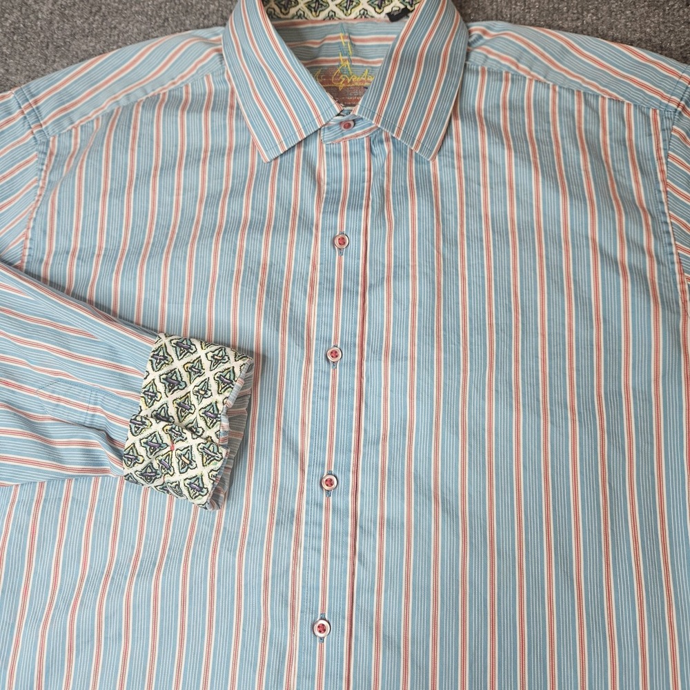 Robert Graham Mens Button Up Shirt Contrast Trim Size Large Preppy Stripe L/S